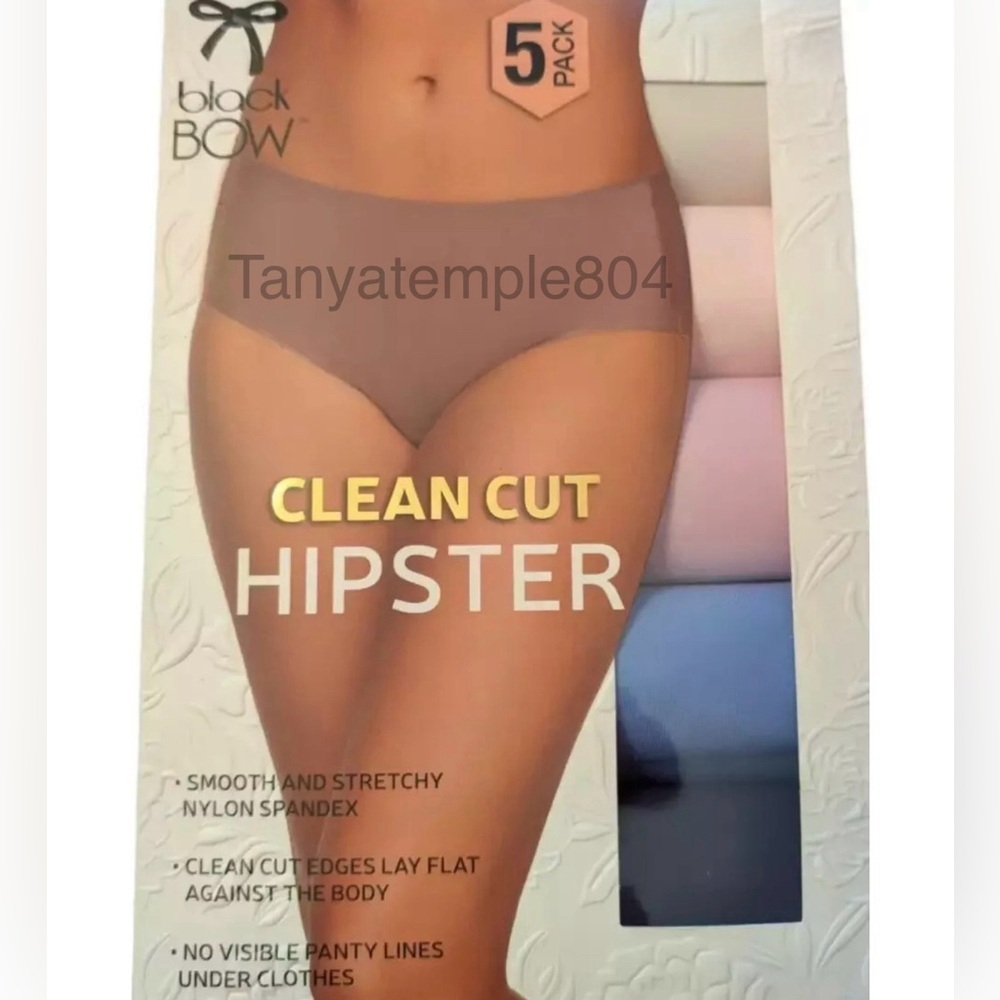 Black Bow Clean Cut Hipster Panties 5-Pack Large